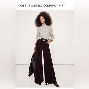 NWT! Banana Republic HIGH-RISE WIDE-LEG CORDUROY PANT Size 12 Sonoma Wine Red